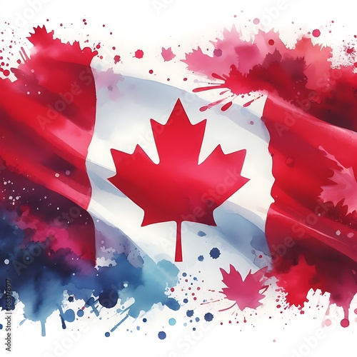 Canadian Flag in Watercolor Splatter photo