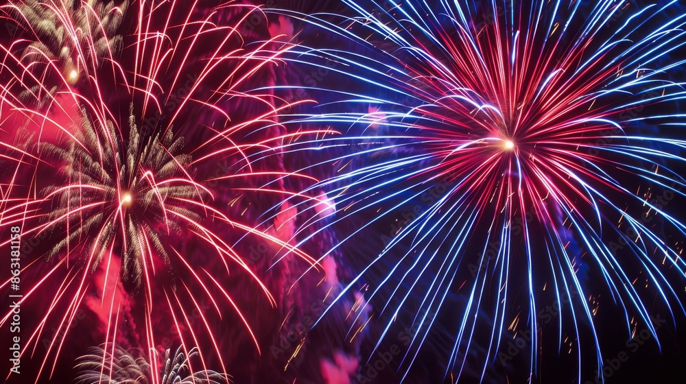 American Flag Fireworks Display in Red SkyPatriotic Pattern - Stock Image American Flag Fireworks Display in Red SkyPatriotic Pattern - Stock Image