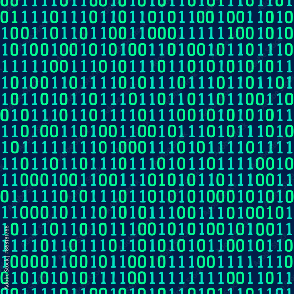 Green binary code consisting of ones and zeros is arranged in a repeating pattern Green binary code consisting of ones and zeros is arranged in a repeating pattern