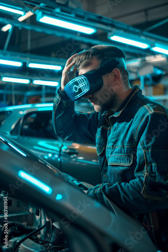 Mechanic Using Augmented Reality for Car Repairs in a Workshop