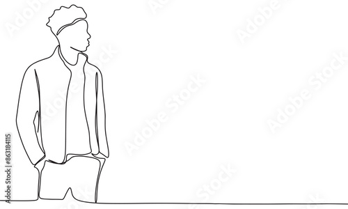 Fashion man silhouette one line line continuous. Line art man's silhouette. Hand drawn vector art.