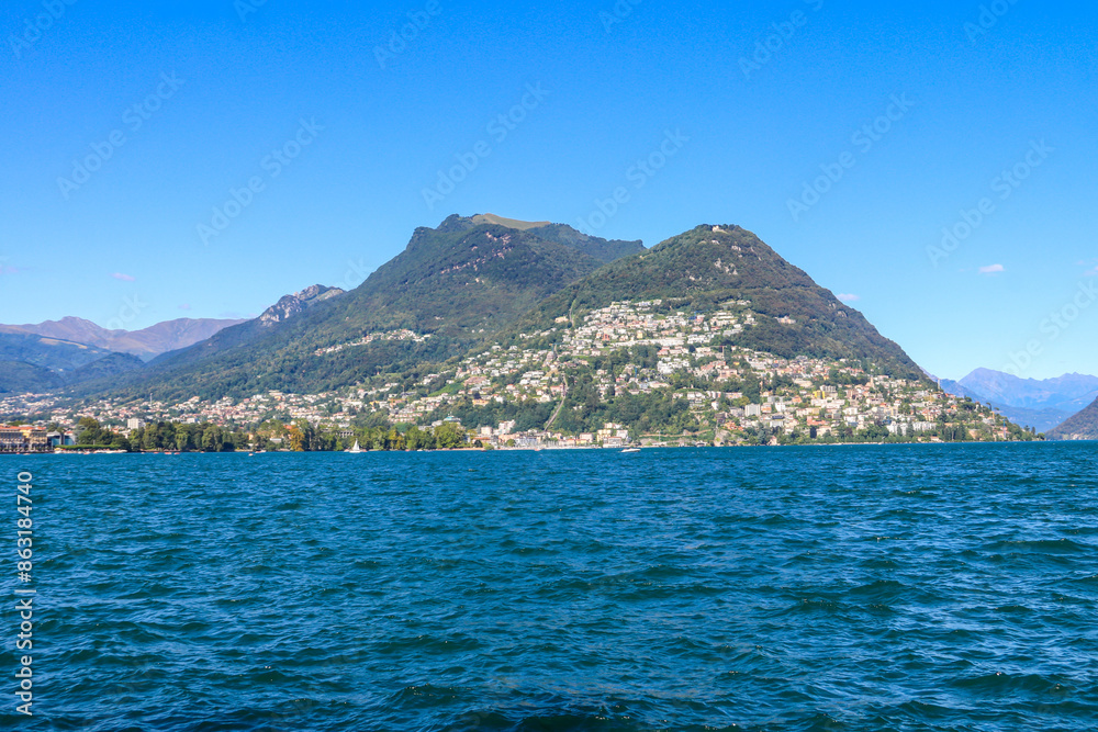View of lake Lugano in Ticino canton, Switzerland View of lake Lugano in Ticino canton, Switzerland