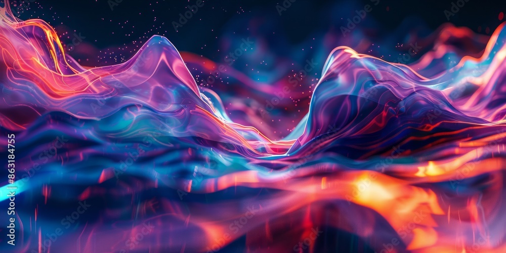 Obraz premium Abstract digital landscape with vibrant colors and flowing lines, creating a mesmerizing visual effect and futuristic atmosphere.