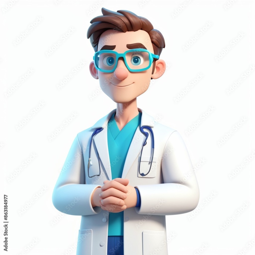 Cartoon illustration of a Caucasian male laboratory worker wearing a white lab coat, blue scrubs, and safety goggles, standing against a plain white background. Cartoon illustration of a Caucasian male laboratory worker wearing a white lab coat, blue scrubs, and safety goggles, standing against a plain white background.