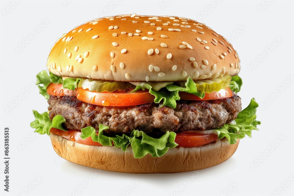 Delicious burger with buns and cheese on flat white background isolated, hamburger, cheese burger Delicious burger with buns and cheese on flat white background isolated, hamburger, cheese burger