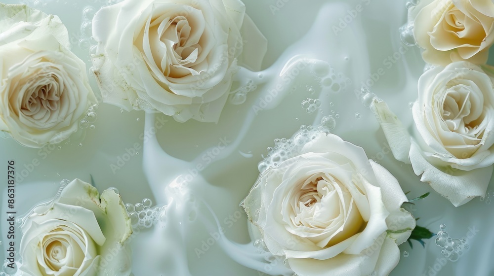 A close-up shot of white roses arranged on a table A close-up shot of white roses arranged on a table