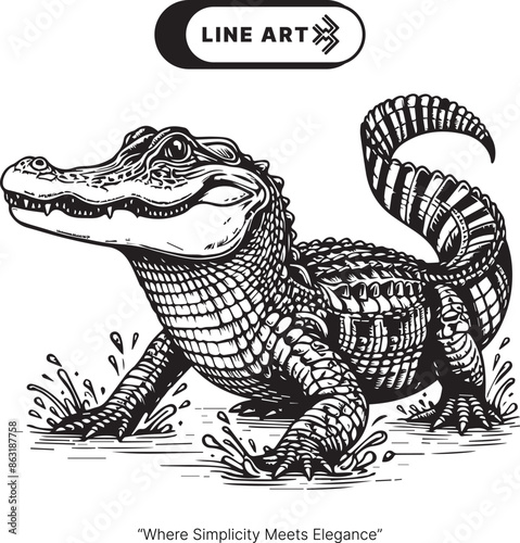 crocodile  illustration, Line art, Vector