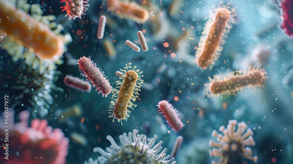 A cluster of airborne germs suspended in the air, ideal for use in medical or scientific illustrations A cluster of airborne germs suspended in the air, ideal for use in medical or scientific illustrations