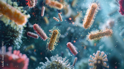 A cluster of airborne germs suspended in the air, ideal for use in medical or scientific illustrations