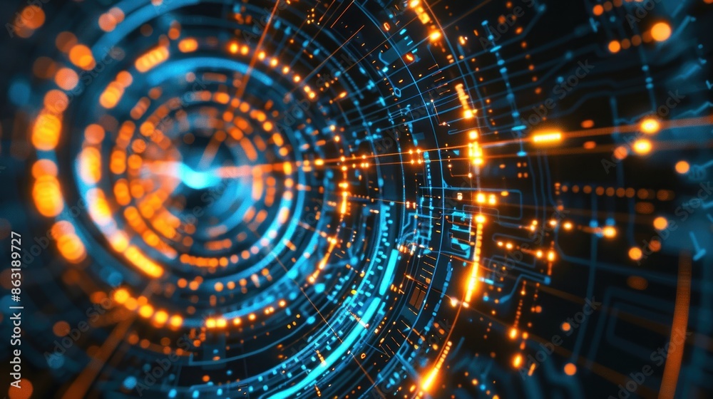 Abstract Tech Background with Glowing Lines and Circles Abstract Tech Background with Glowing Lines and Circles