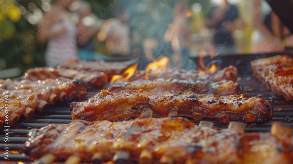 A close-up shot of sizzling meat on a grill, perfect for food or lifestyle images A close-up shot of sizzling meat on a grill, perfect for food or lifestyle images
