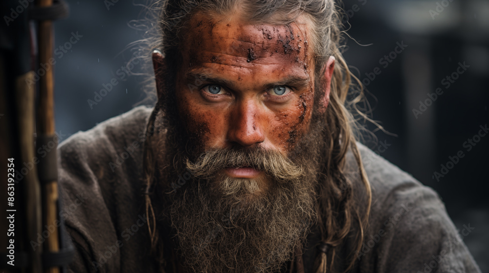 Photo of a serious Viking, looking straight into the camera. Photo of a serious Viking, looking straight into the camera.