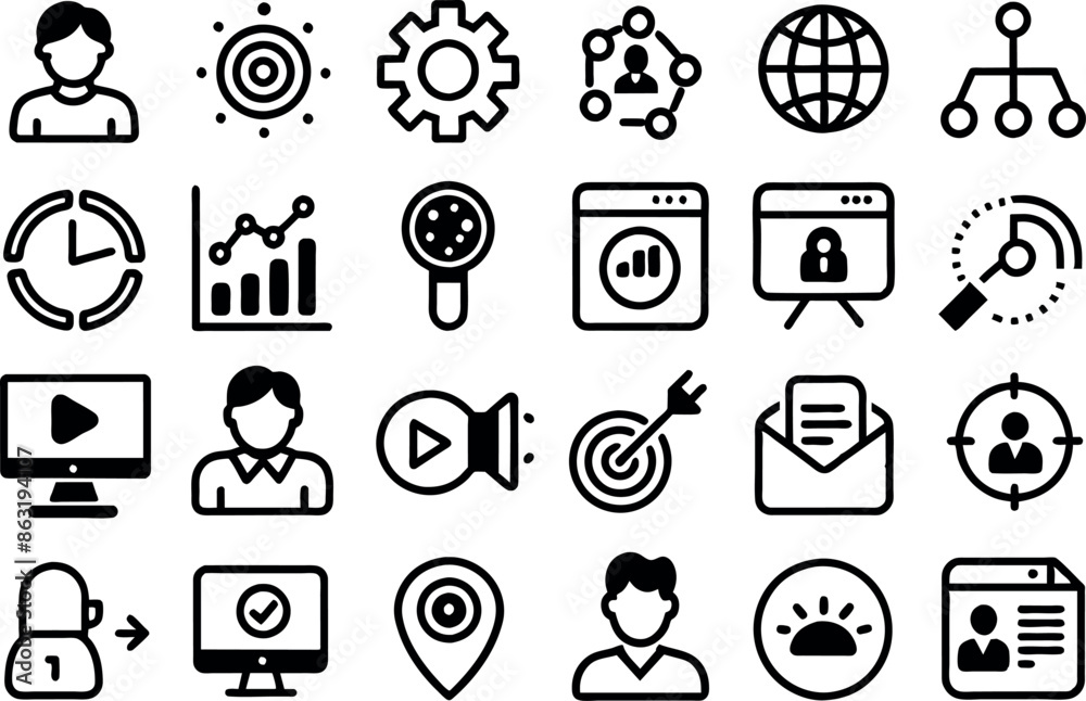 Marketing concept editable stroke outline icons set isolated on white background flat vector illustration Marketing concept editable stroke outline icons set isolated on white background flat vector illustration