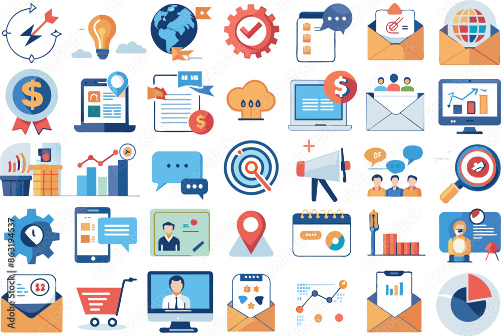 Marketing concept editable stroke outline icons set isolated on white background flat vector illustration Marketing concept editable stroke outline icons set isolated on white background flat vector illustration