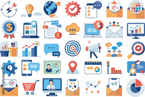 Marketing concept editable stroke outline icons set isolated on white background flat vector illustration