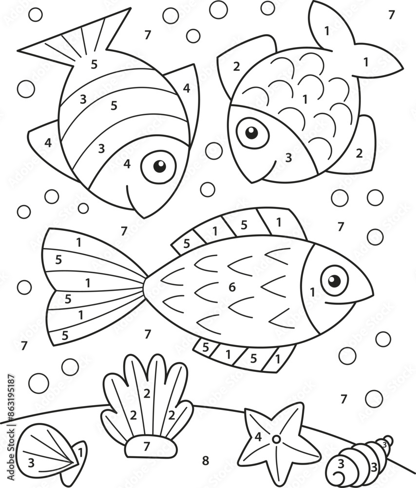 Fototapeta premium Coloring page outline of the cartoon smiling fish. Colorful vector illustration of educational game for preschool children, summer coloring book for kids.