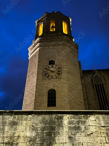 View of the cathedral in the evening. Close-up. Gerona. Spain.