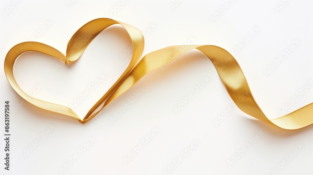 Gold satin ribbon in heart shape on white background Gold satin ribbon in heart shape on white background
