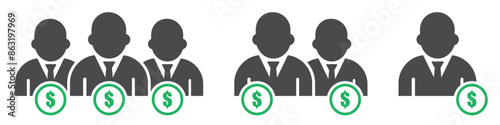 Set of investors icons. Financial Investor, businessman investor, business group. Man with dollar money, investor symbol, partners.