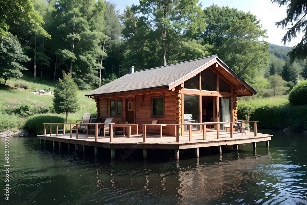 Fototapeta premium Cottage on the lake, Holiday, Relax, Solitude