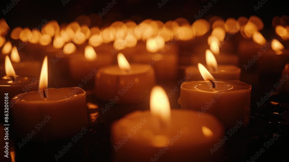 Warm Glow of Lit Candles in Dark Room Creating Peaceful and Contemplative Atmosphere Warm Glow of Lit Candles in Dark Room Creating Peaceful and Contemplative Atmosphere