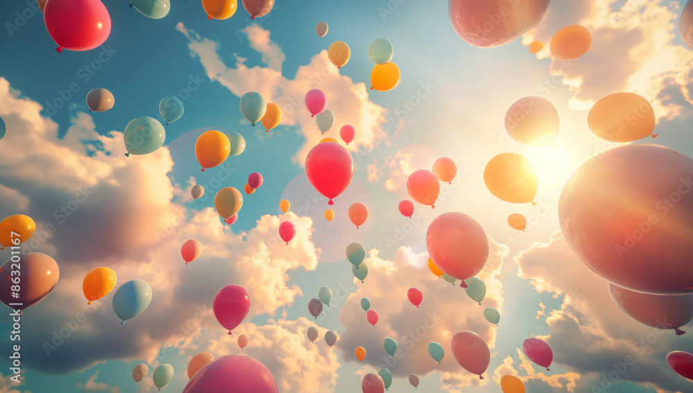 Colorful balloons float in the air of various colors such as pink, blue, yellow or red AI generated Colorful balloons float in the air of various colors such as pink, blue, yellow or red AI generated