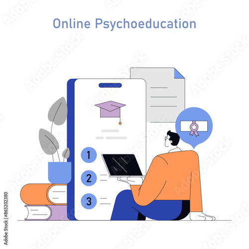 Telepsychology And Online Therapy. Flat Vector Illustration