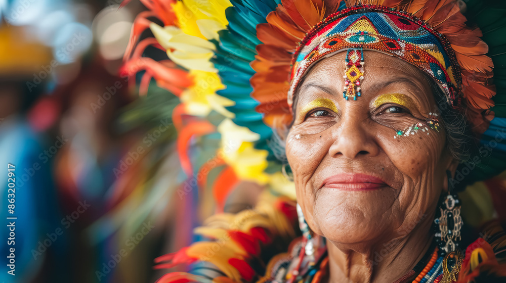 A woman in bright clothes and beaded necklaces smiles at the camera, radiating joy and vibrant energy. A woman in bright clothes and beaded necklaces smiles at the camera, radiating joy and vibrant energy.