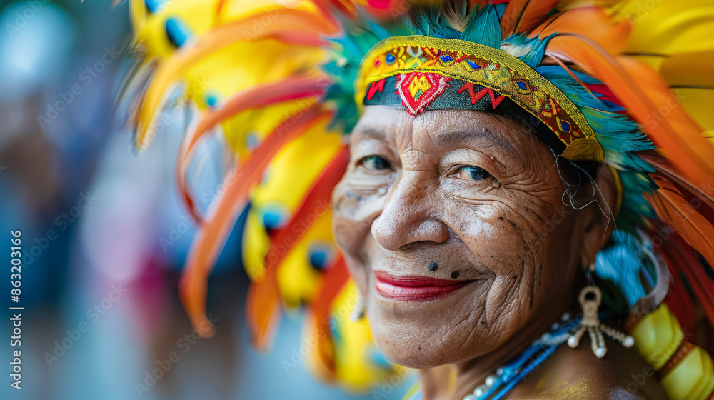 A woman in bright clothes and beaded necklaces smiles at the camera, radiating joy and vibrant energy. A woman in bright clothes and beaded necklaces smiles at the camera, radiating joy and vibrant energy.