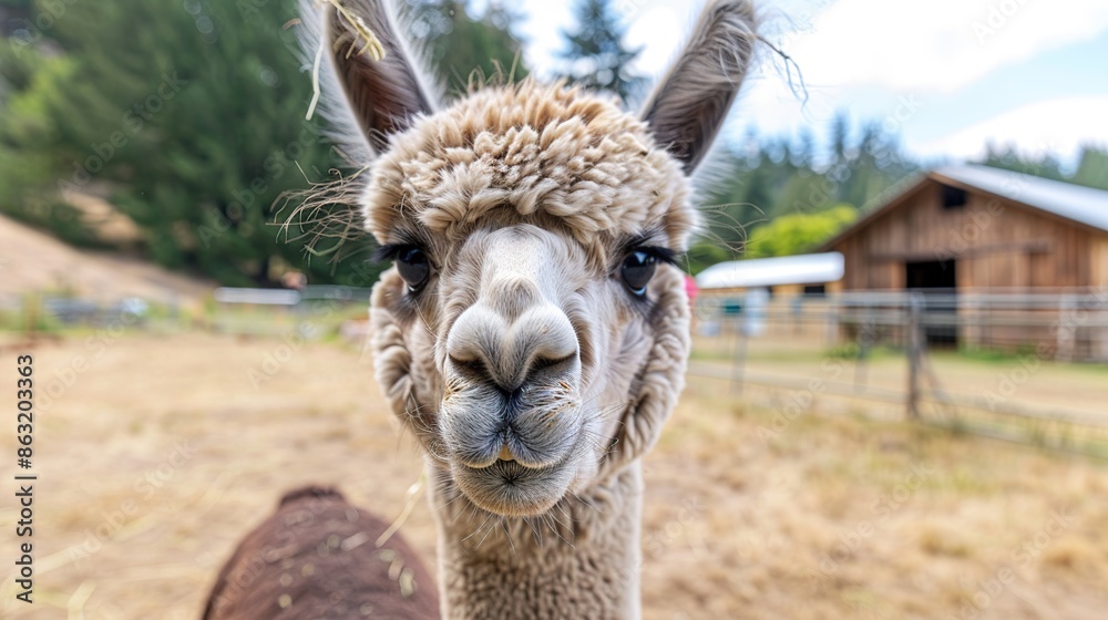 Obraz premium closeup of a cute alpaca at an alpaca farm in Oregon