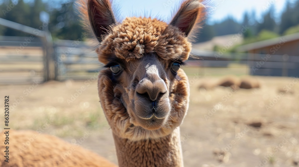 Obraz premium closeup of a cute alpaca at an alpaca farm in Oregon