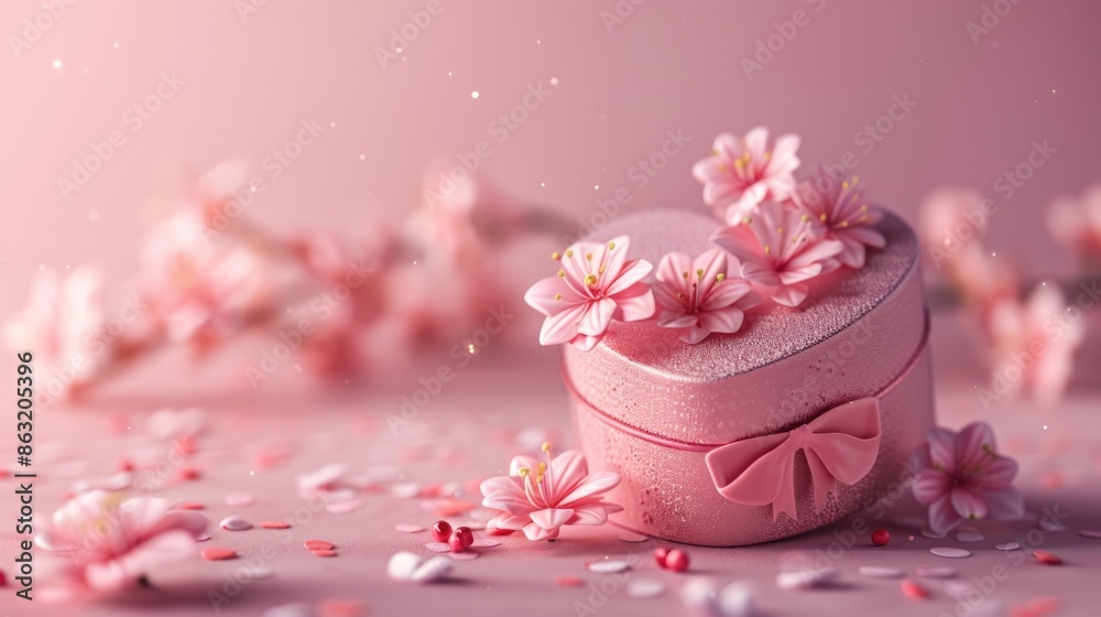 Pink flowers in heart-shaped box Pink flowers in heart-shaped box