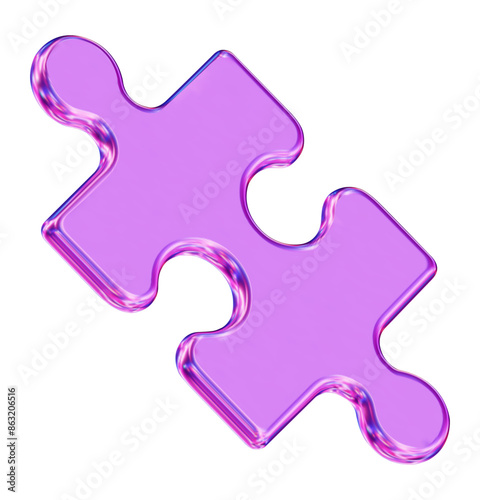 3d neon jigsaw puzzle piece on isolated background. Stock vector illustration.	