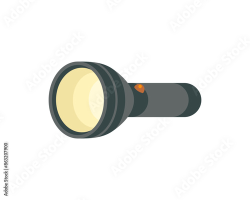 Handheld flashlight icon. Vector flat illustration. Lighting hiking equipment.
