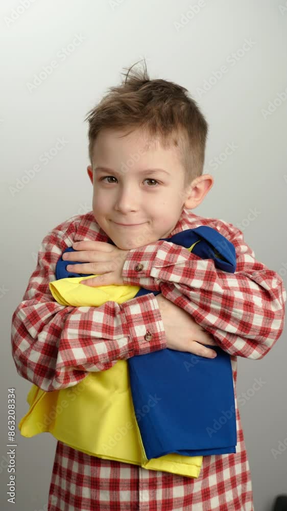 Defiant Boy Wrapped in Blue and Yellow Flag of Ukraine - Advocating for Peace and Liberty. High quality 4k footage