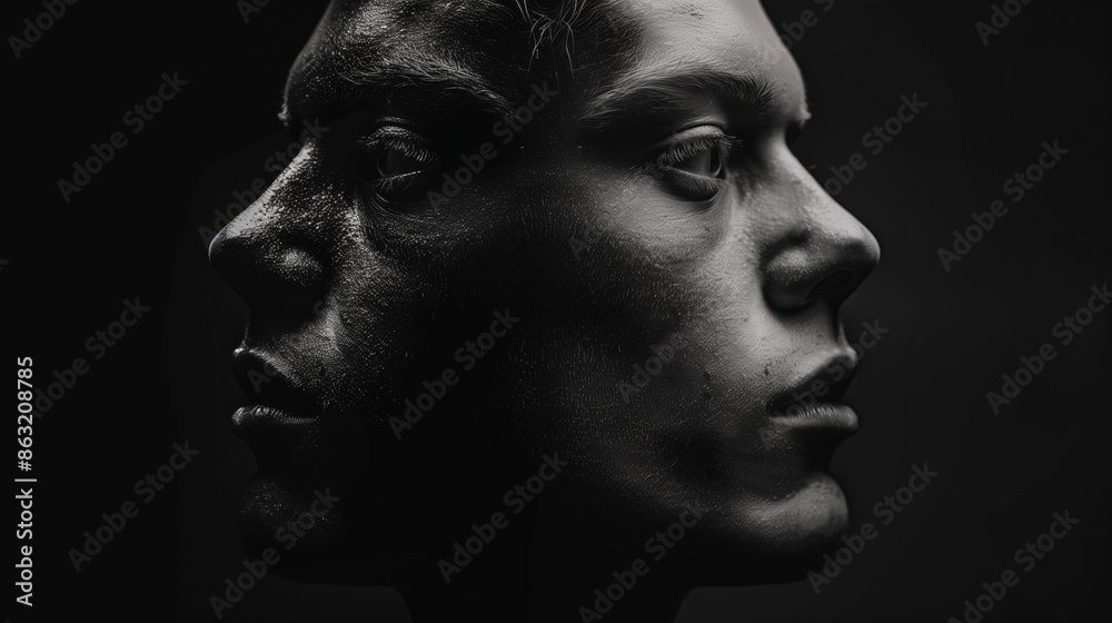Contrasting Emotions: Joy and Sadness on Double Male Faces in Black Style Contrasting Emotions: Joy and Sadness on Double Male Faces in Black Style