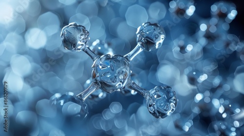 Molecular structure on a blue background in 3D