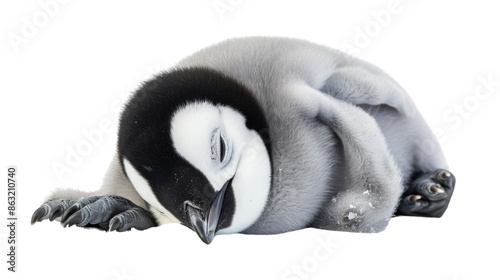 Baby pinguin sleep on transparent background