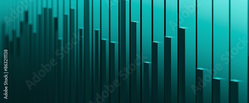 A bar graph displaying a sudden and substantial increase in stock values with bold teal bars. © INAYAT