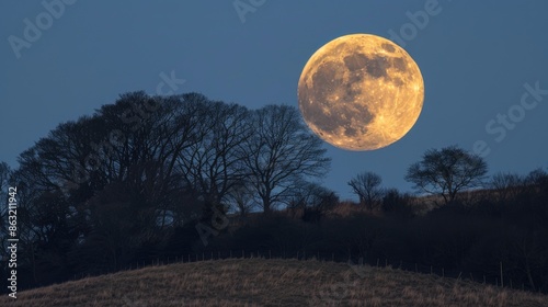 Waning gibbous Snow Moon showcasing lunar features over Sussex England photo
