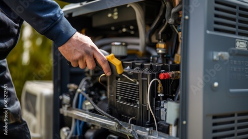 Technician Conducting Routine Maintenance on Gasoline Generator for Optimal Performance