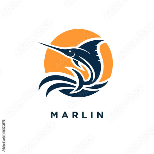 marlin fish logo design icon template
