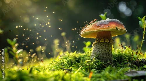 Wallpaper Mural A mushroom sitting in moss, covered in some ants Torontodigital.ca