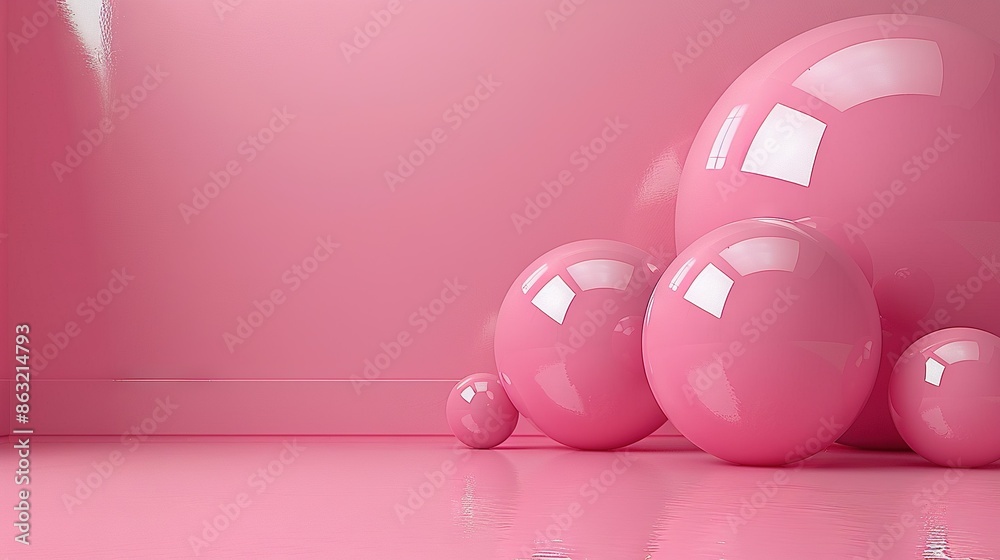 Pink balls clustered on pink floor, against pink background Pink balls clustered on pink floor, against pink background