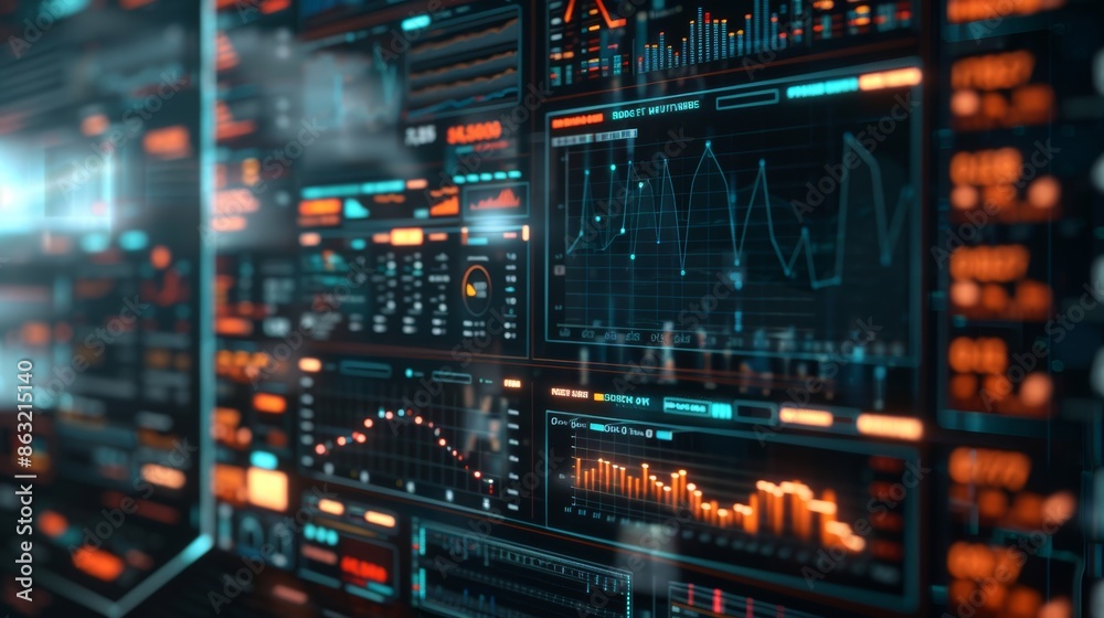 Detailed data visualization on a large screen on a modern business dashboard. Detailed data visualization on a large screen on a modern business dashboard.