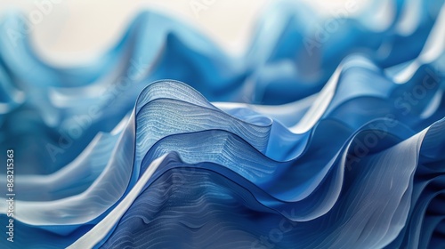 Abstract Blue Fabric Waves Close Up