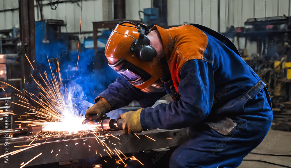 Worker at the factory welding. Industrial manufacturing. Worker at the factory welding. Industrial manufacturing.