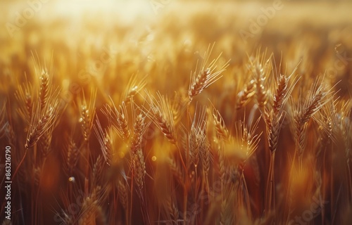 Golden Wheat Field At Sunset In Rural Setting