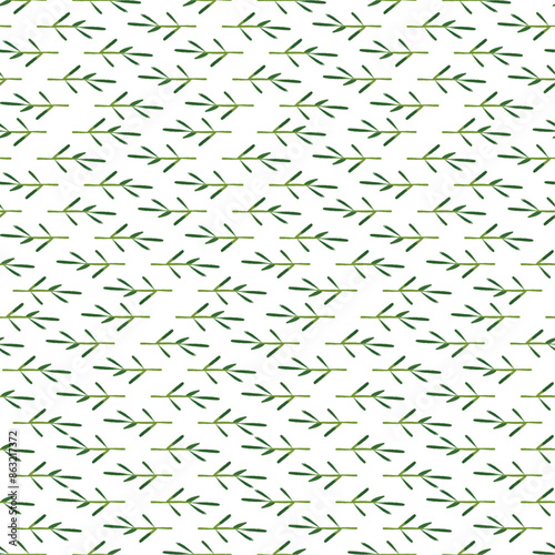 Seamless pattern of branches, vector illustration, hand made, organic and irregular shapes. Elegant and beautiful print for wrapping paper or backgrounds and backdrops. Green and white.
