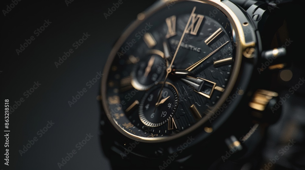 Elegant Luxury Watch Banner with Sleek Dark Background and Gold Accents for High-End Brand Promotion